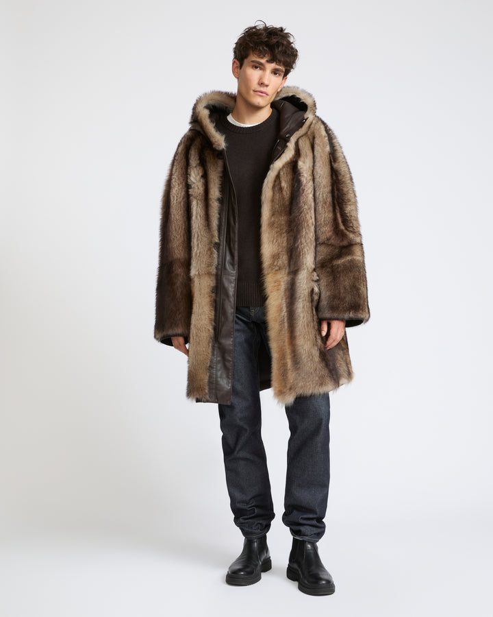 Parka réversible en peau lainée Toscane façon fourrure- Yves Salomon - Nouvelle collection Automne Hiver