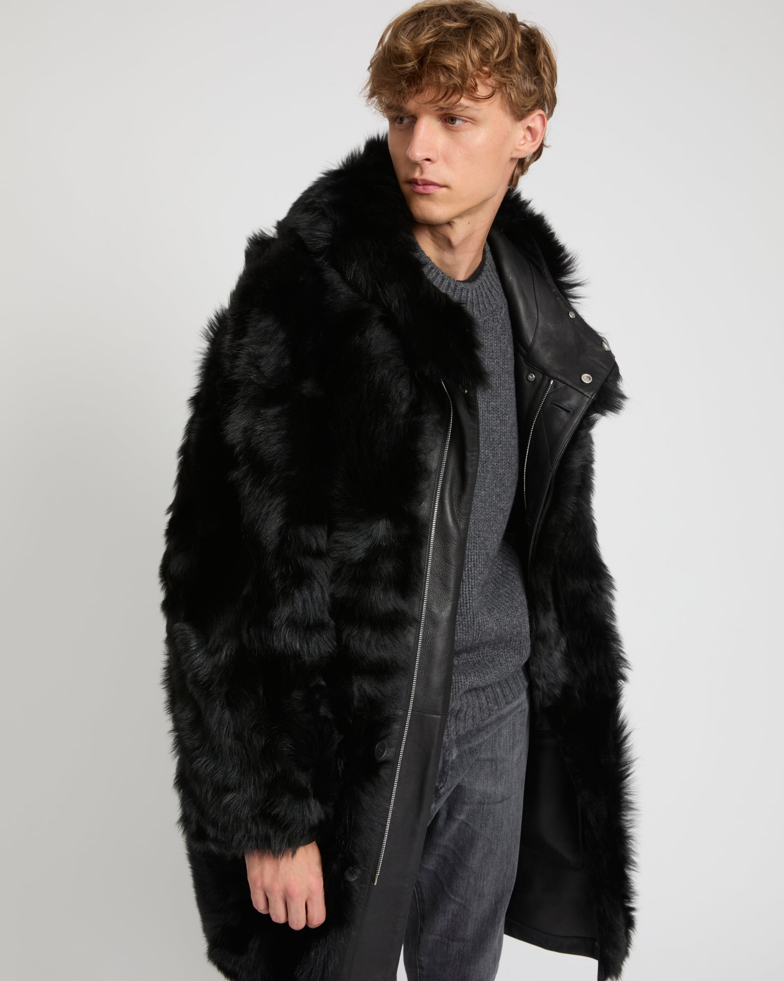 Manteau style parka en peau lainée d'agneau de Toscane -Yves Salomon