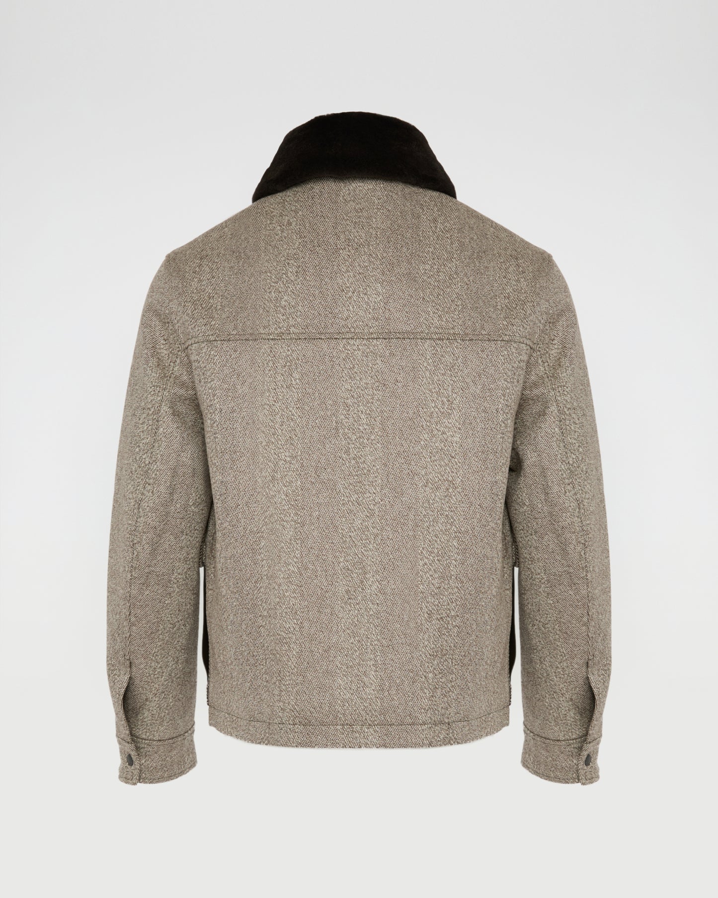 Veste en tissu lainage chevron avec col en fourrure de vison