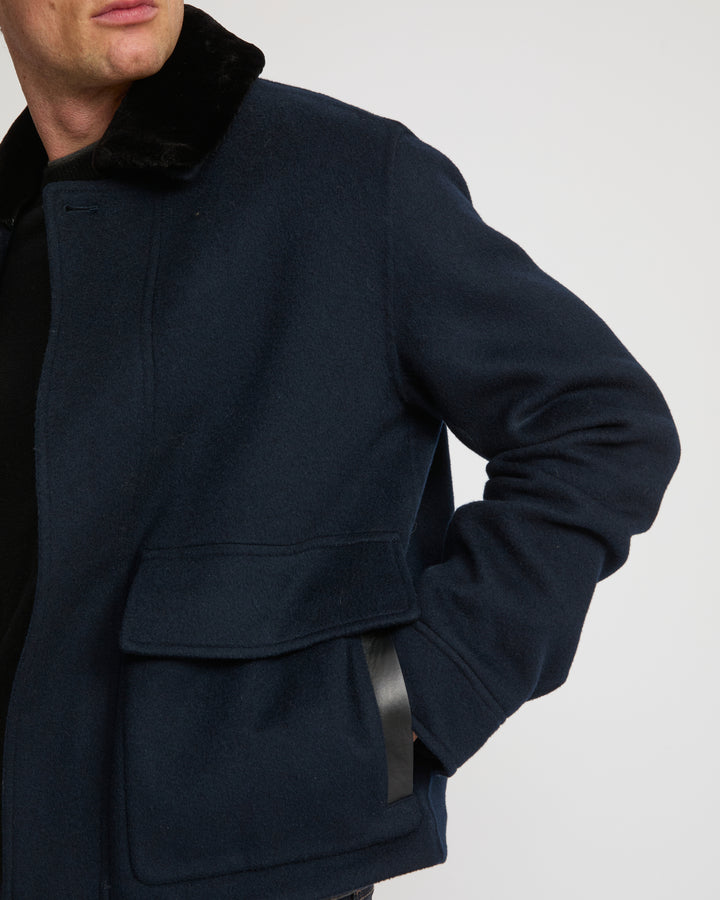 Veste en tissu double face laine et cachemire avec col amovible en fourrure de vison -Yves Salomon
