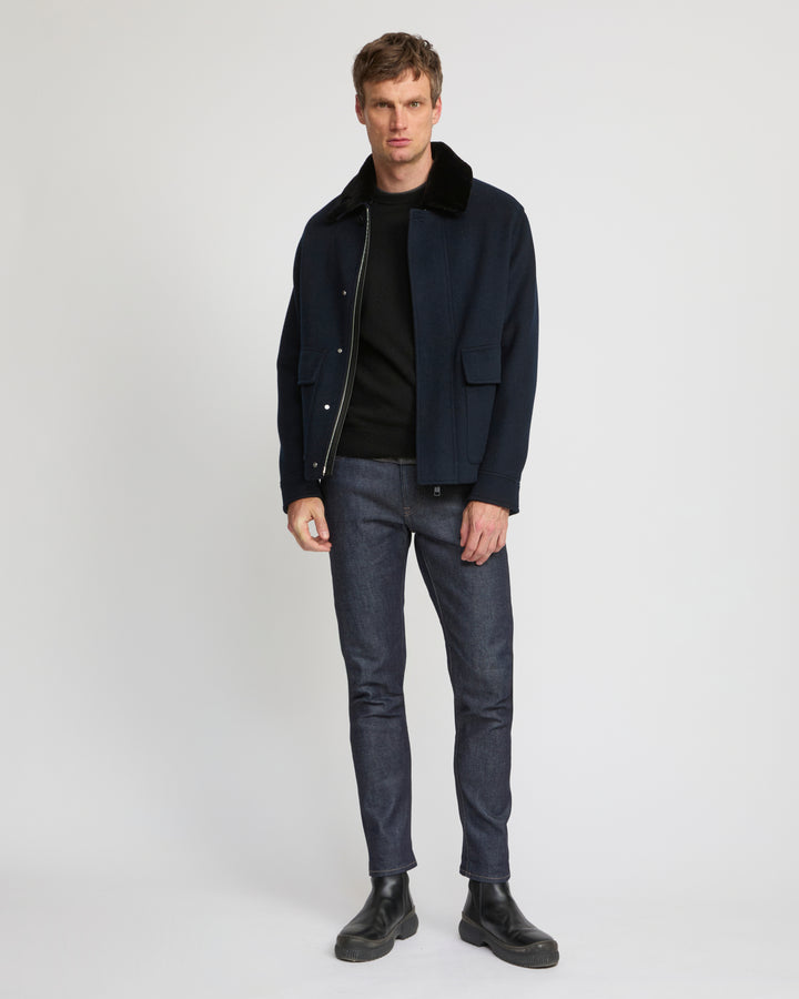 Veste en tissu double face laine et cachemire avec col amovible en fourrure de vison -Yves Salomon