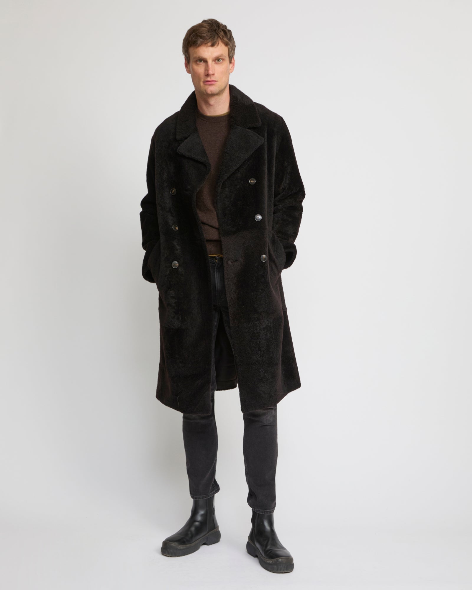 Manteau 7/8 en peau lainée d'agneau Lacon chiné -Yves Salomon