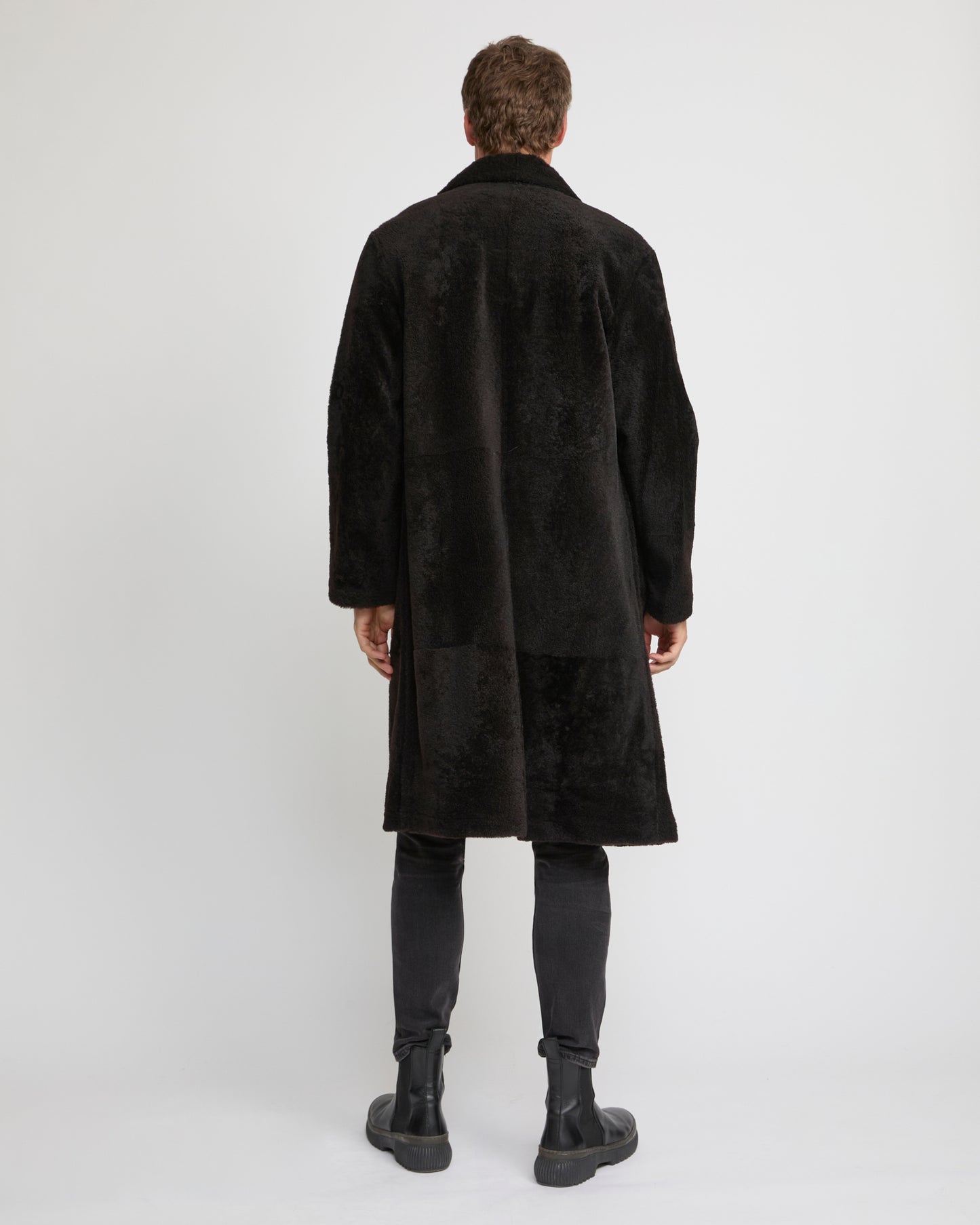 Manteau 7/8 en peau lainée d'agneau Lacon chiné -Yves Salomon