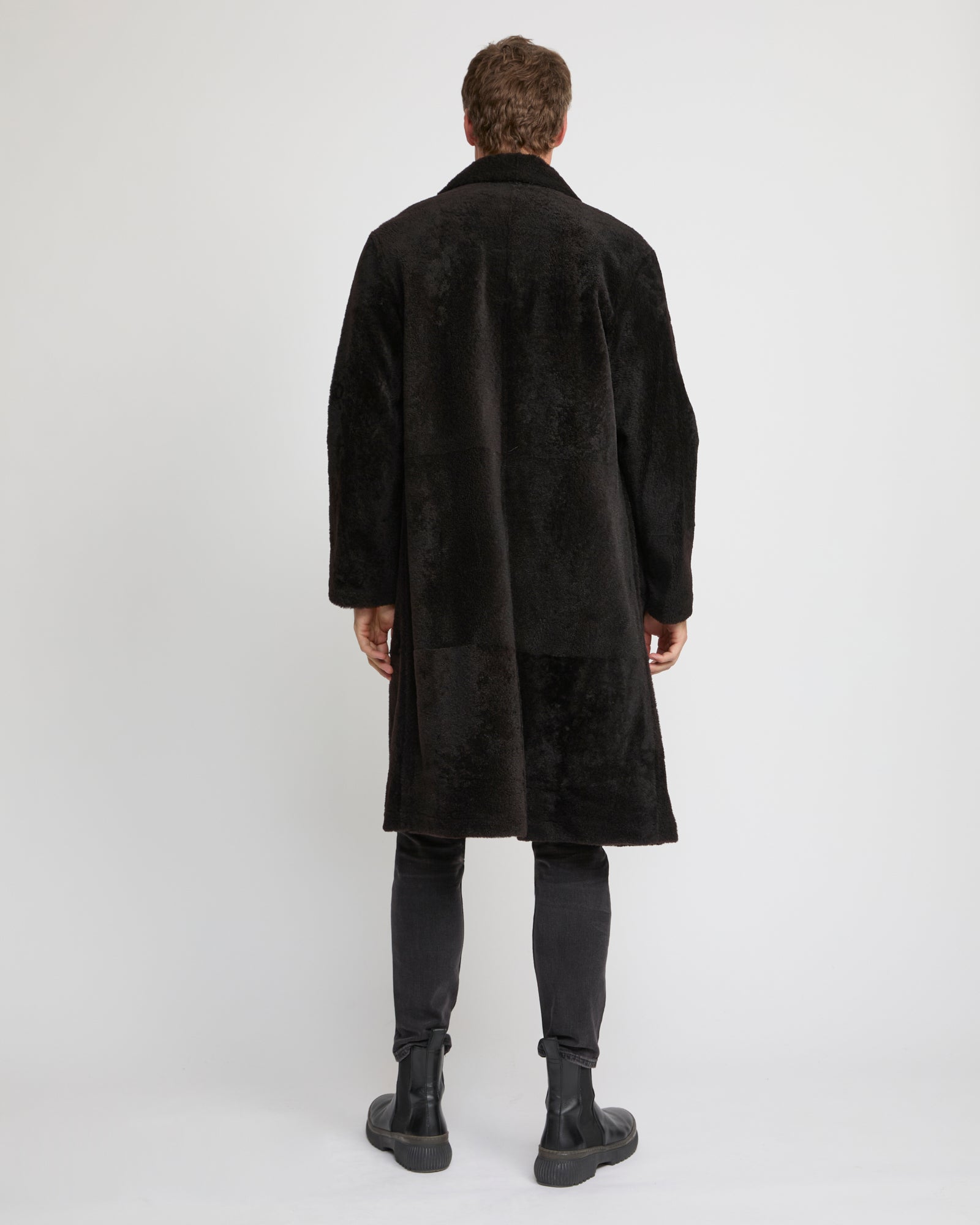 Manteau 7/8 en peau lainée d'agneau Lacon chiné -Yves Salomon