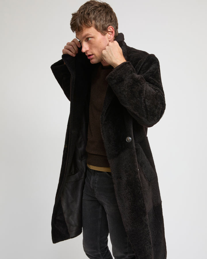 Manteau 7/8 en peau lainée d'agneau Lacon chiné -Yves Salomon