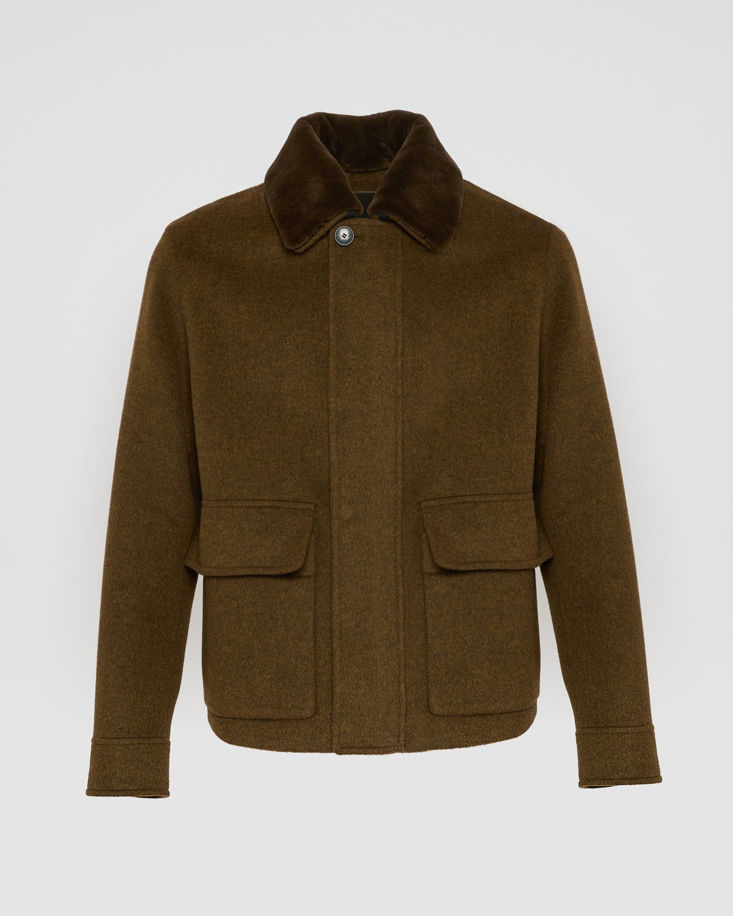 Veste en tissu double face laine et cachemire avec col amovible en fourrure de vison