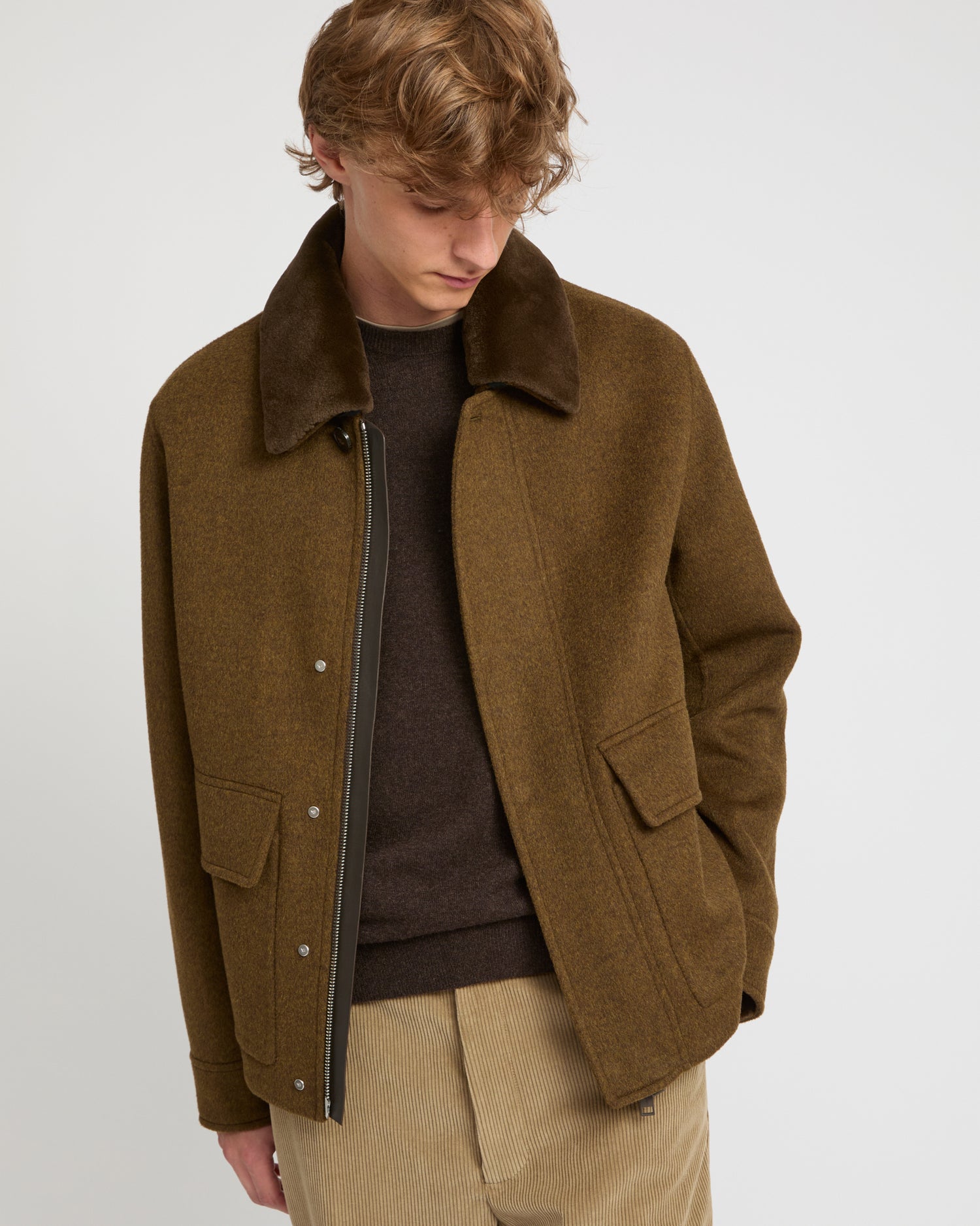 Veste en tissu double face laine et cachemire avec col amovible en fourrure de vison -Yves Salomon