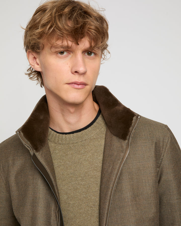 Loro Piana wool-silk blend jacket with sheared mink collar.