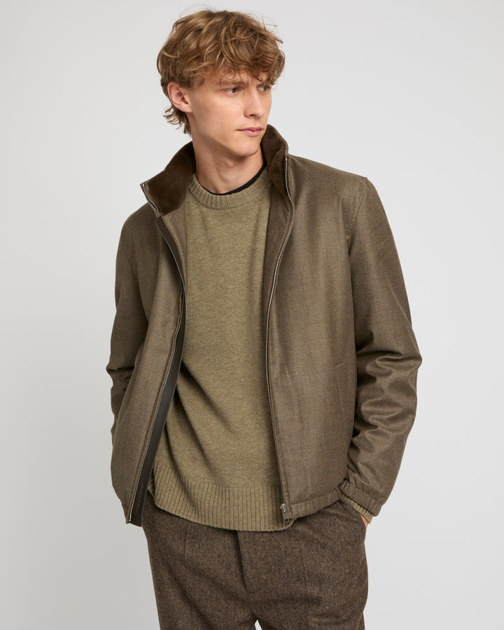 Loro Piana wool-silk blend jacket with sheared mink collar.