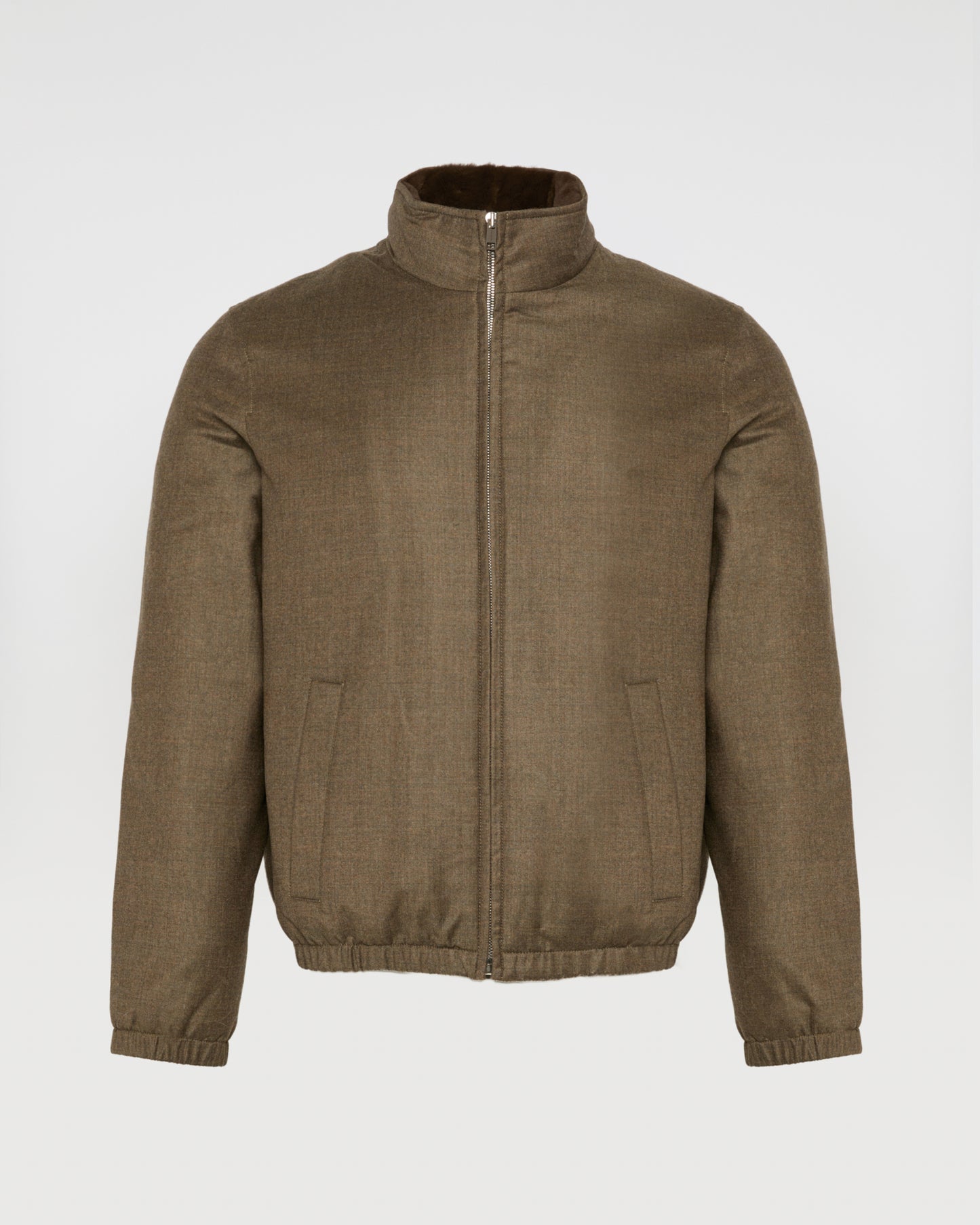 Loro Piana wool-silk blend jacket with sheared mink collar.