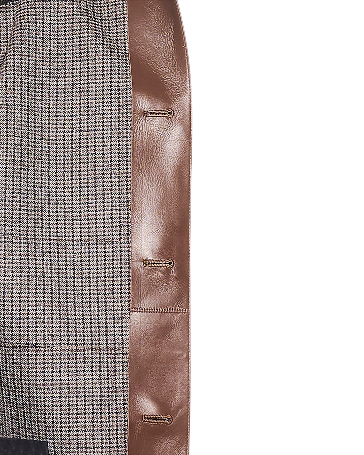 Veste style surchemise en cuir d'agneau doublé flanelle motif pied-de-poule