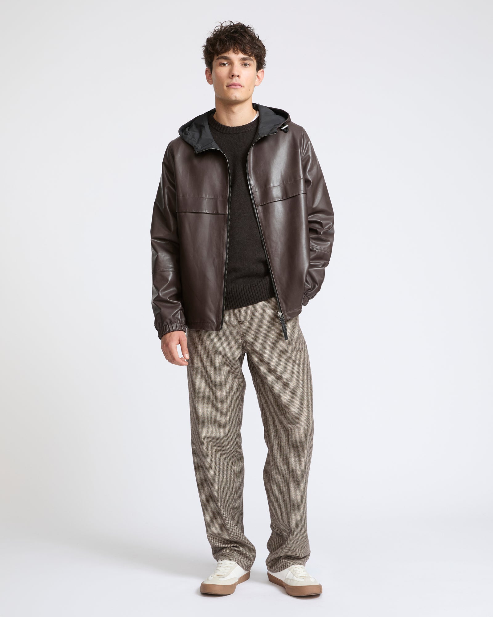Veste hoodie en cuir de baby calf réversible- Yves Salomon - Nouvelle collection Automne Hiver