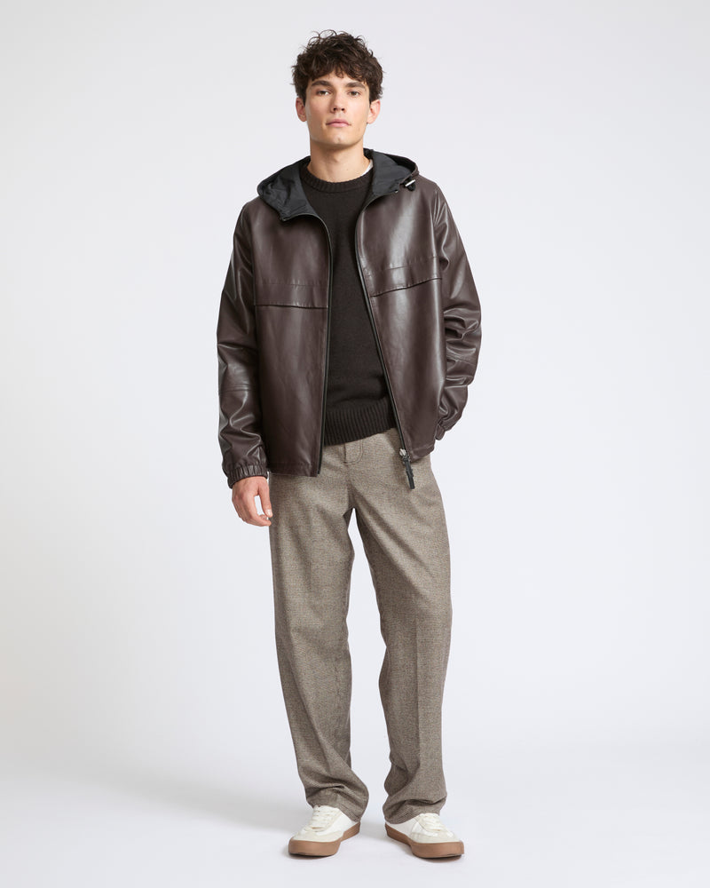 Veste hoodie en cuir de baby calf réversible- Yves Salomon - Nouvelle collection Automne Hiver