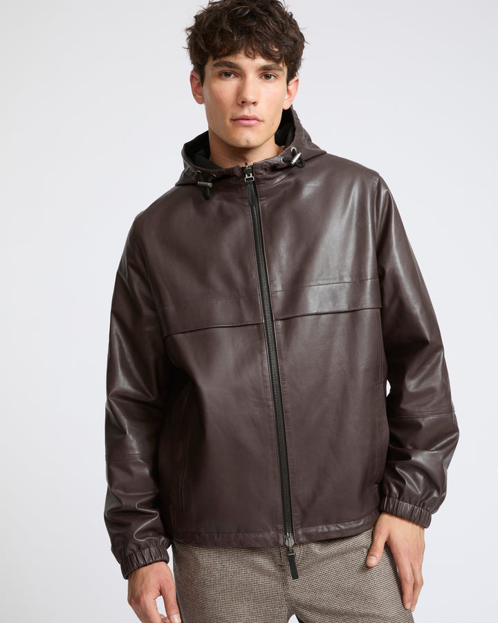 Veste hoodie en cuir de baby calf réversible- Yves Salomon - Nouvelle collection Automne Hiver