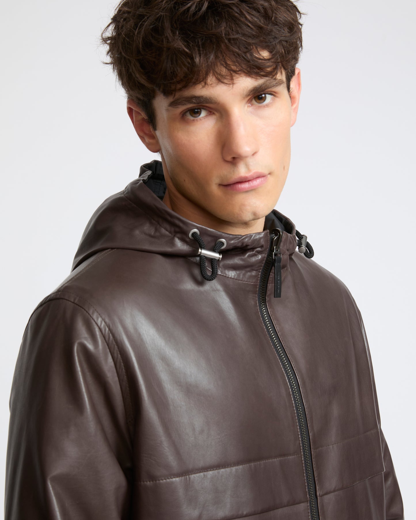 Veste hoodie en cuir de baby calf réversible- Yves Salomon - Nouvelle collection Automne Hiver
