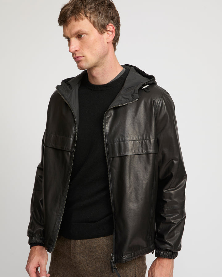 Hoody en cuir de baby calf réversible -Yves Salomon