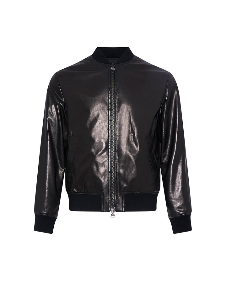 Reversible baby calfskin varsity jacket