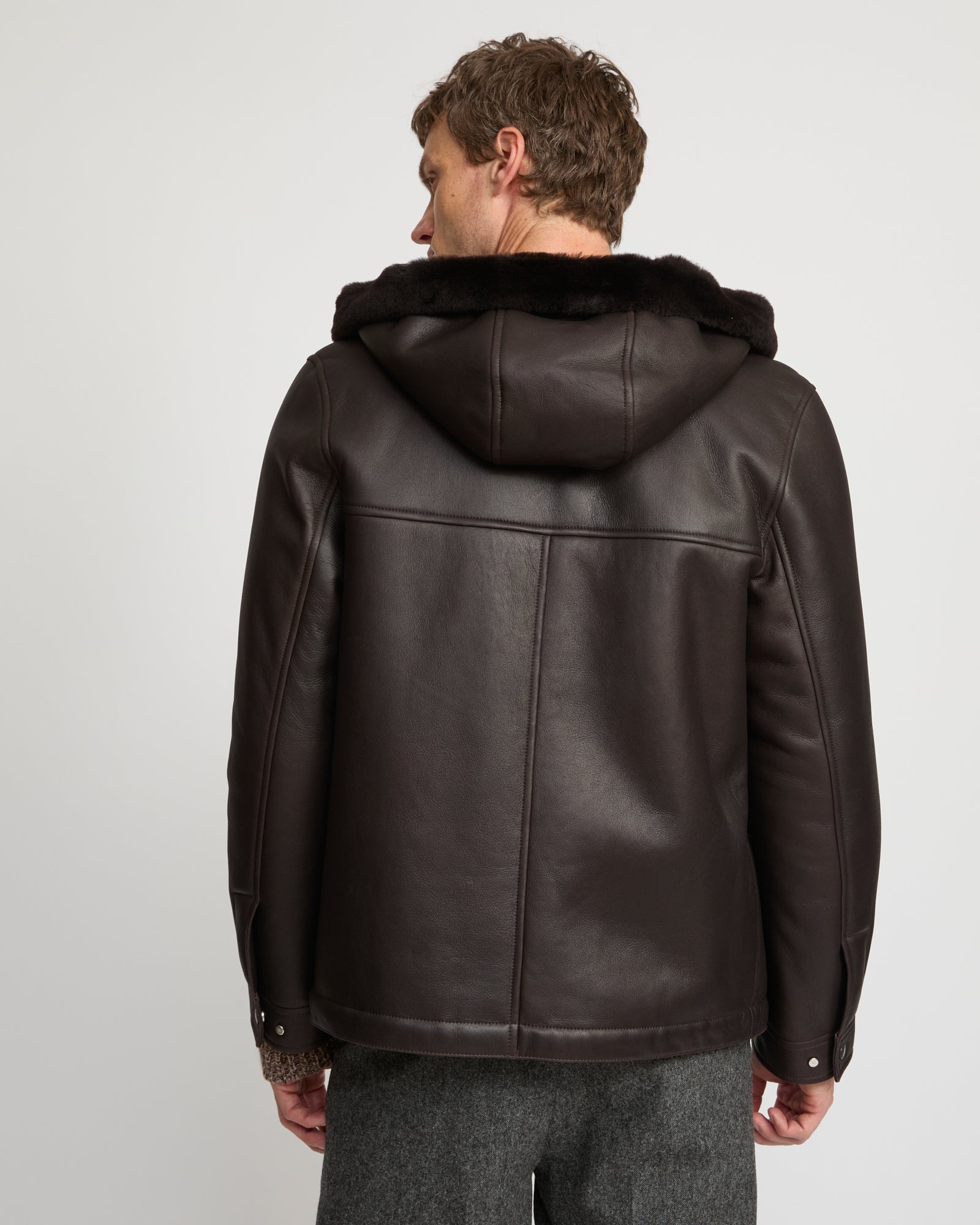 Merino lambskin shearling hoodie - Brown - Yves Salomon