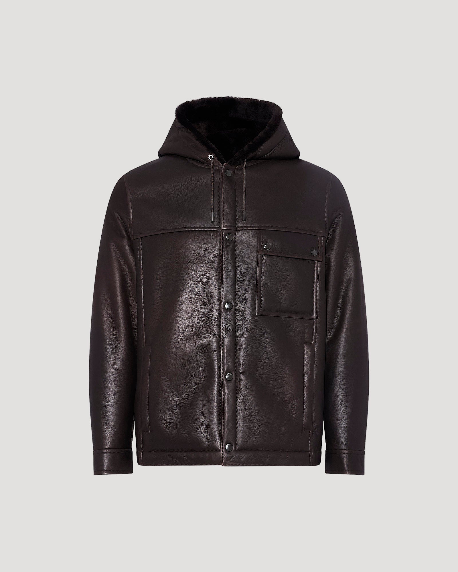 Merino lambskin shearling hoodie - Brown - Yves Salomon