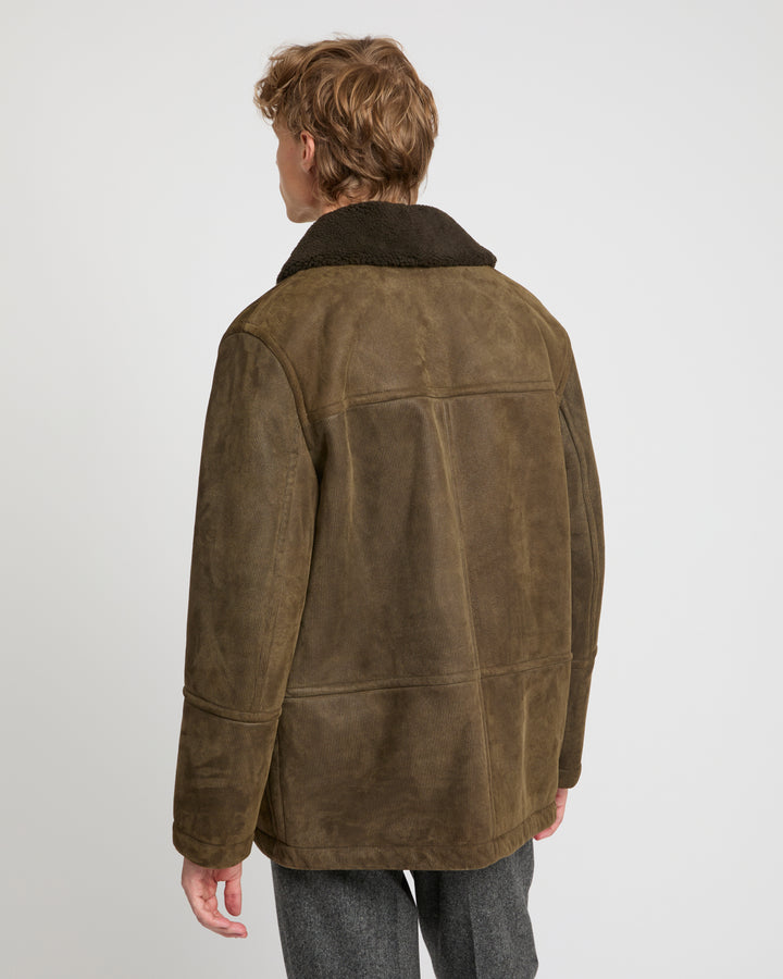 Ribbed leather and lambskin shearling fur-lined jacket