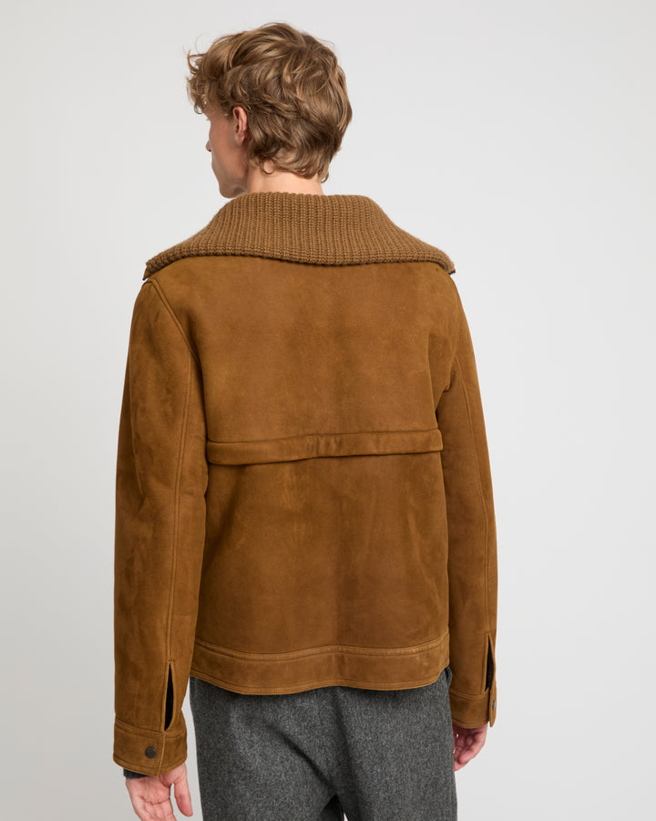 Knit collar lambskin shearling jacket