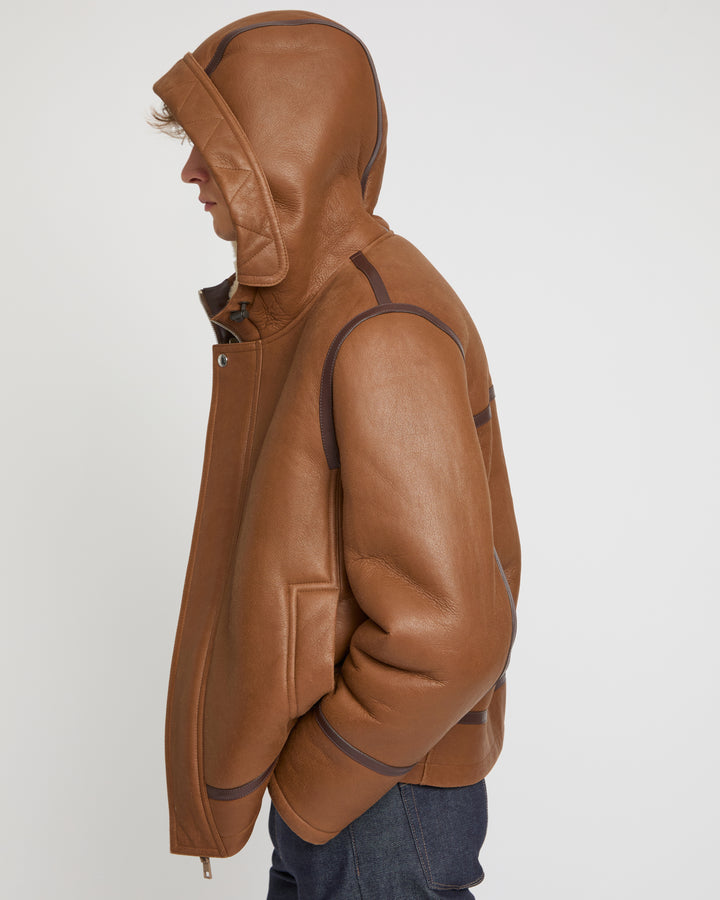 Merino lambskin shearling hoodie Brown Yves Salomon