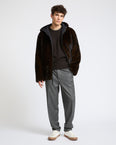 Reversible long-haired mink fur and technical fabric hooded jacket