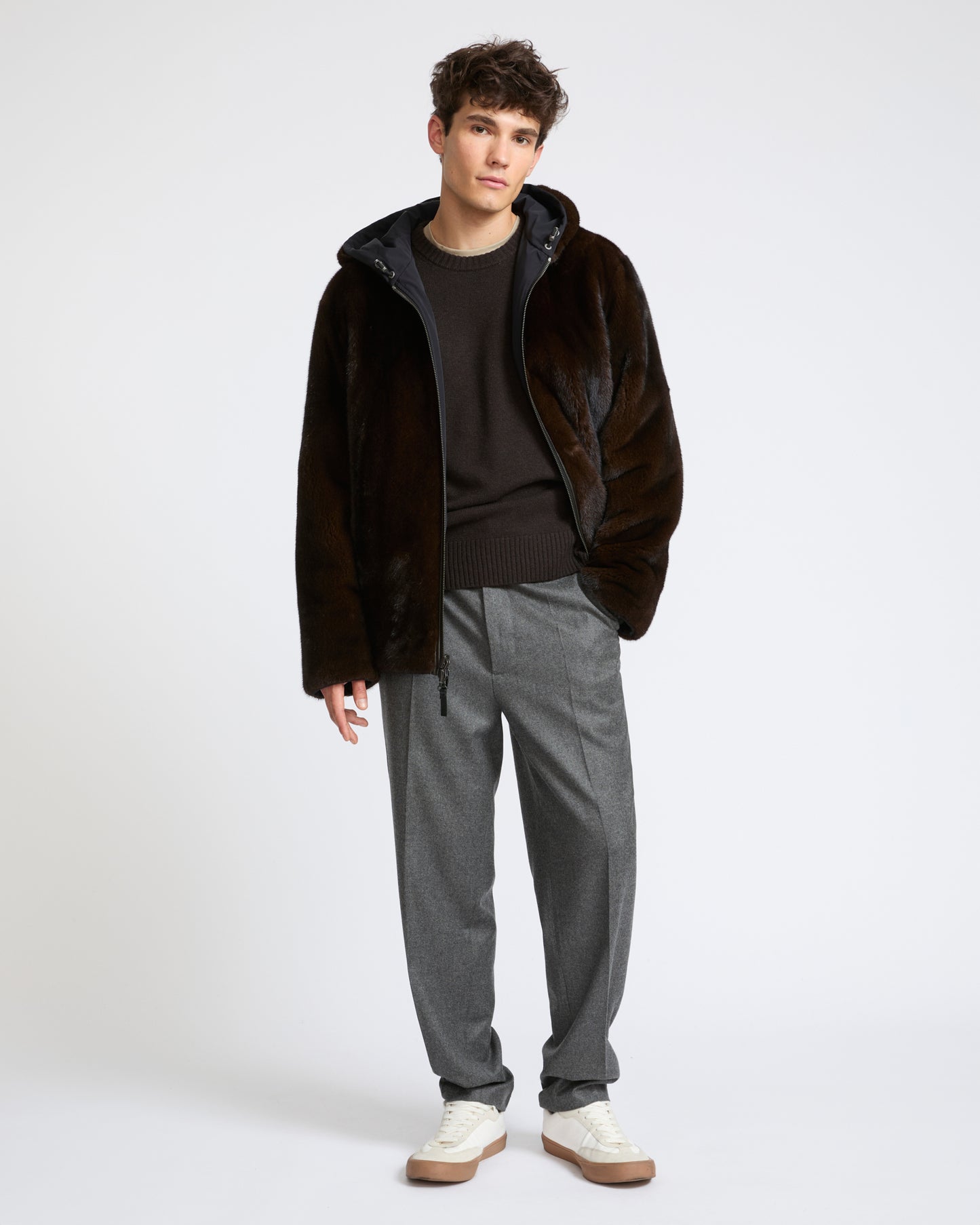 Veste réversible à capuche en fourrure de vison long poil et tissu technique- Yves Salomon - Nouvelle collection Automne Hiver