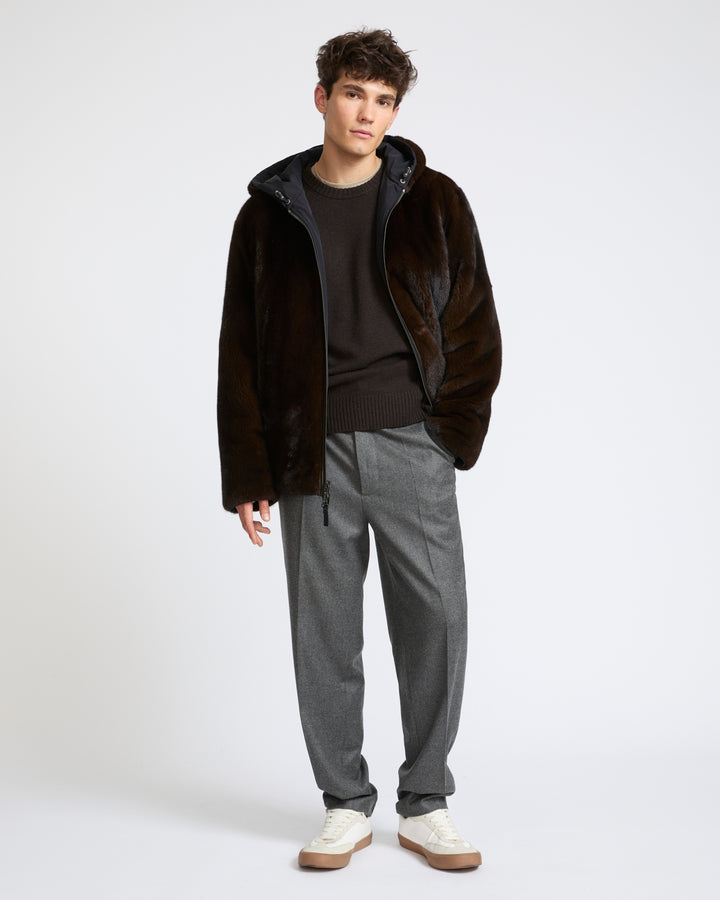 Veste réversible à capuche en fourrure de vison long poil et tissu technique- Yves Salomon - Nouvelle collection Automne Hiver