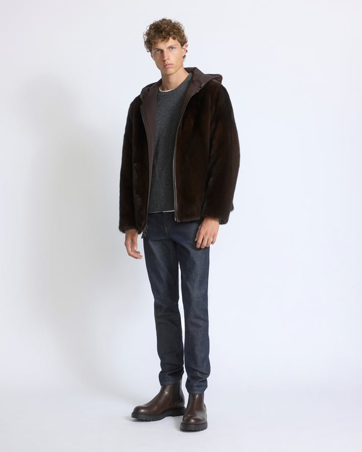 Veste réversible à capuche en fourrure de vison long poil et tissu technique - Yves Salomon - Nouvelle collection Automne Hiver