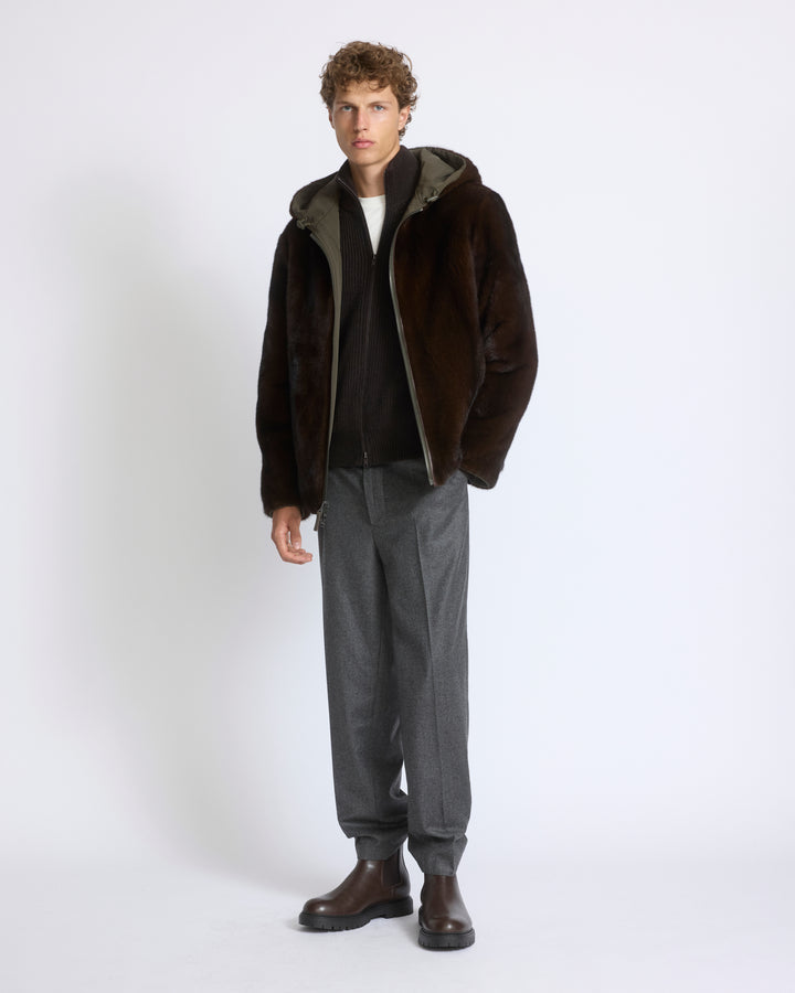 Veste réversible à capuche en fourrure de vison long poil et tissu technique - Yves Salomon - Nouvelle collection Automne Hiver