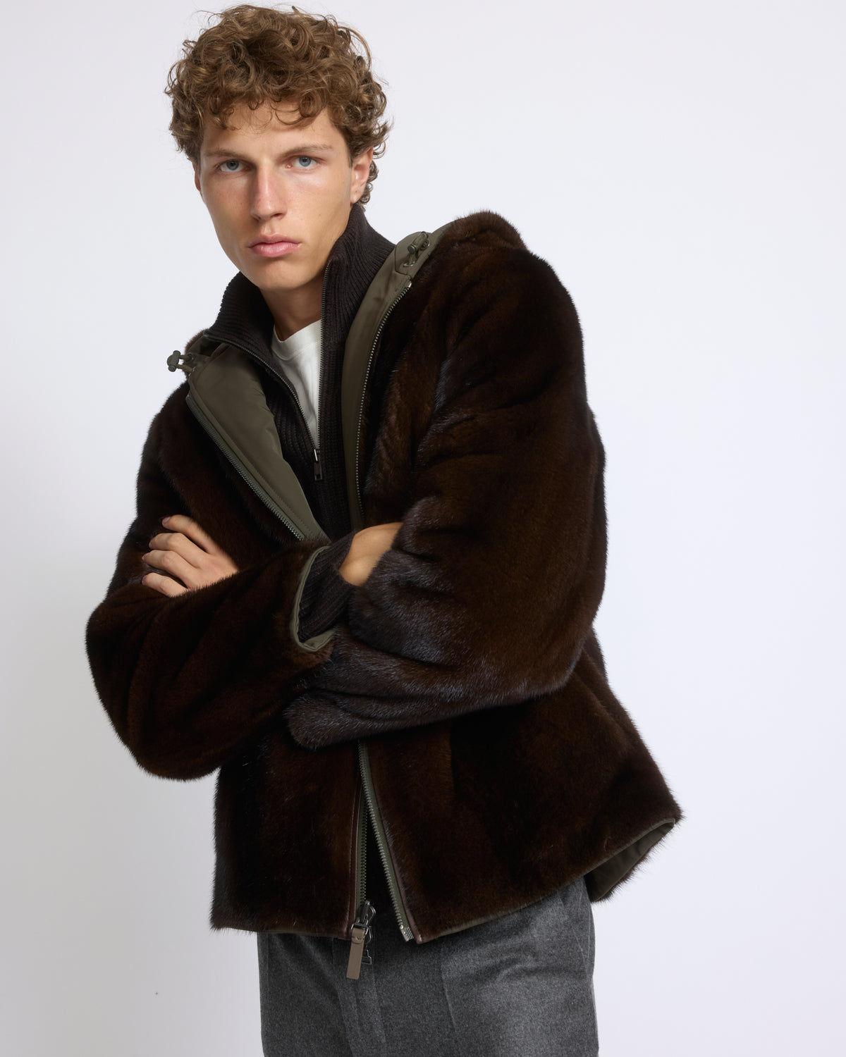 Veste réversible à capuche en fourrure de vison long poil et tissu technique - Yves Salomon - Nouvelle collection Automne Hiver