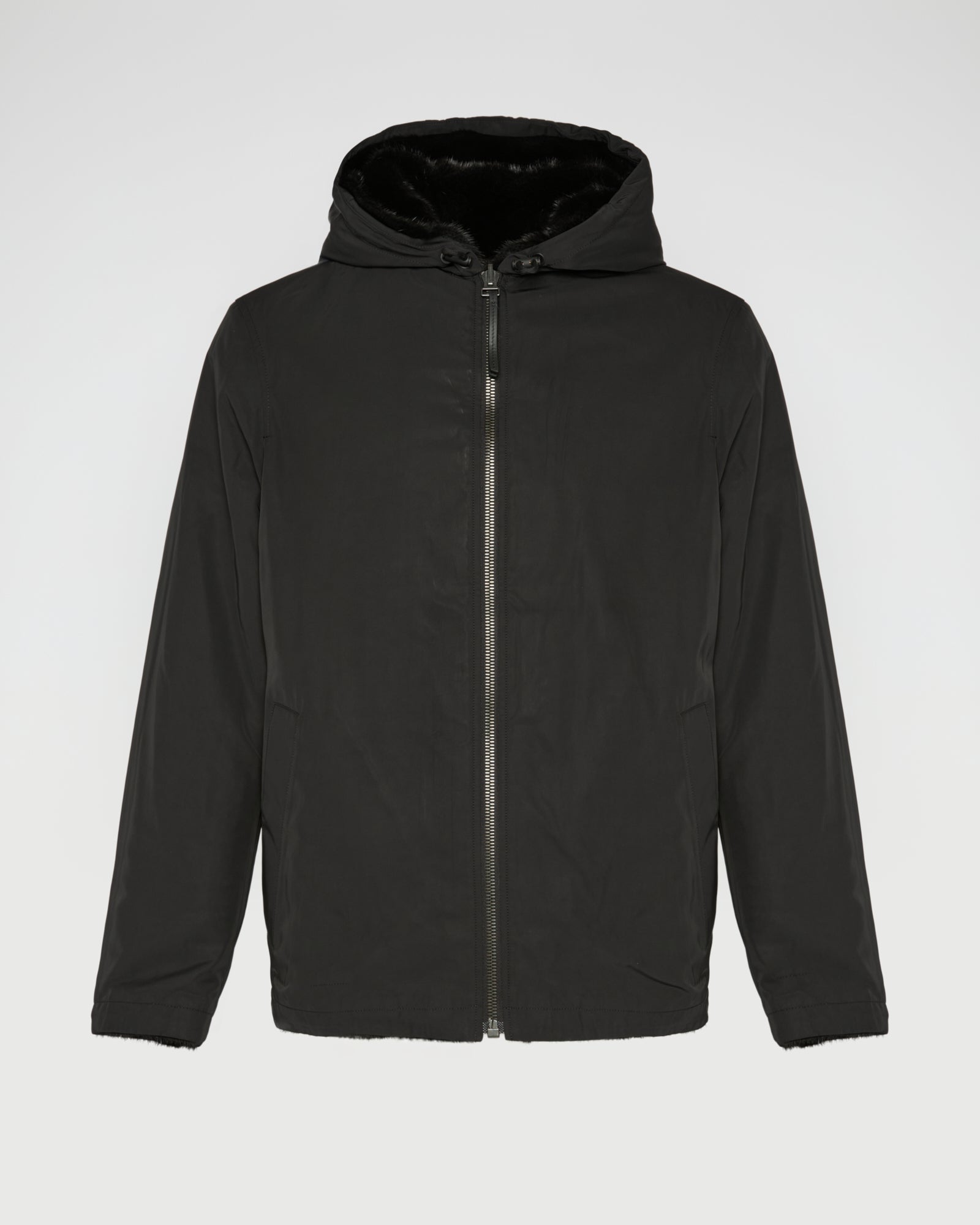[最終値下げ]Hooded Jacket Black Reversible Hooded Jacket in Mink Fur and Technical Fabric – Yves