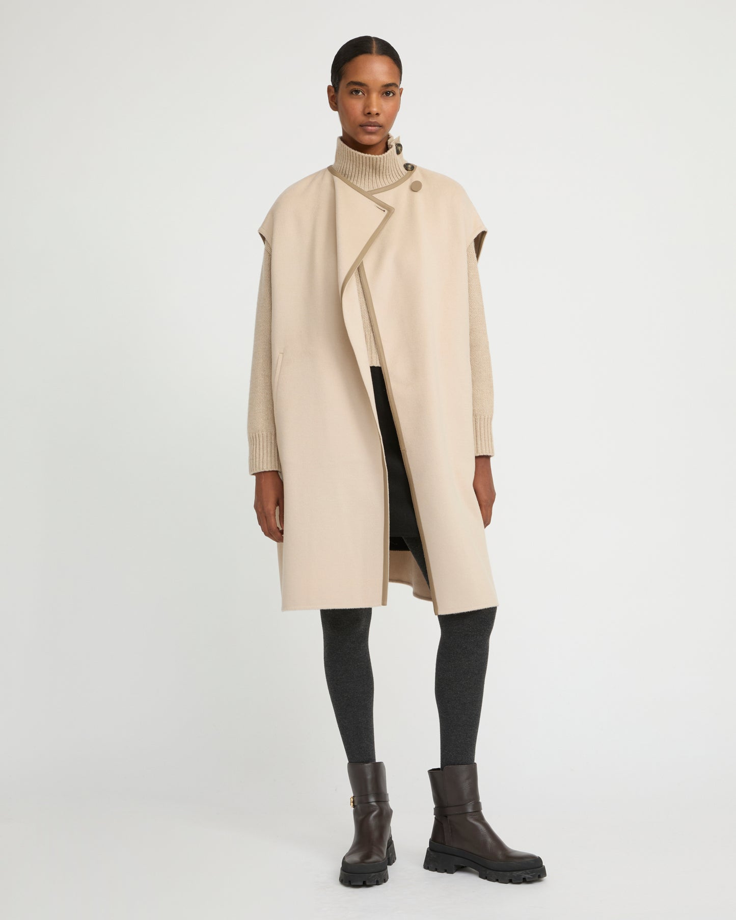 Double-sided cashmere-blend belted cape