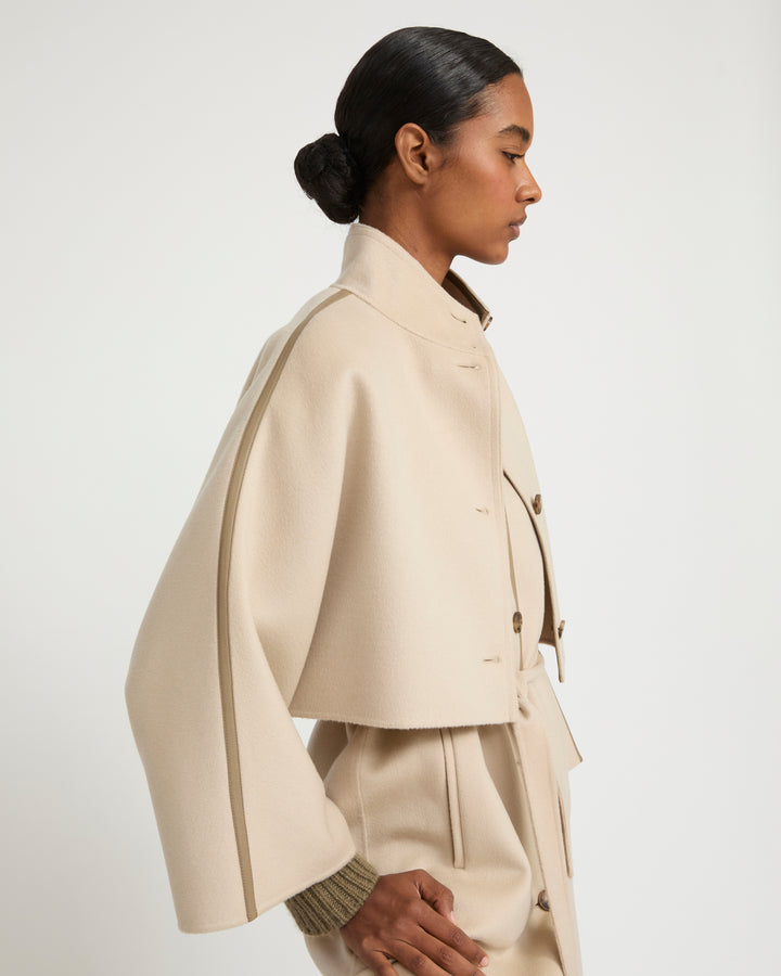 Double-sided cashmere-blend cropped cape jacket