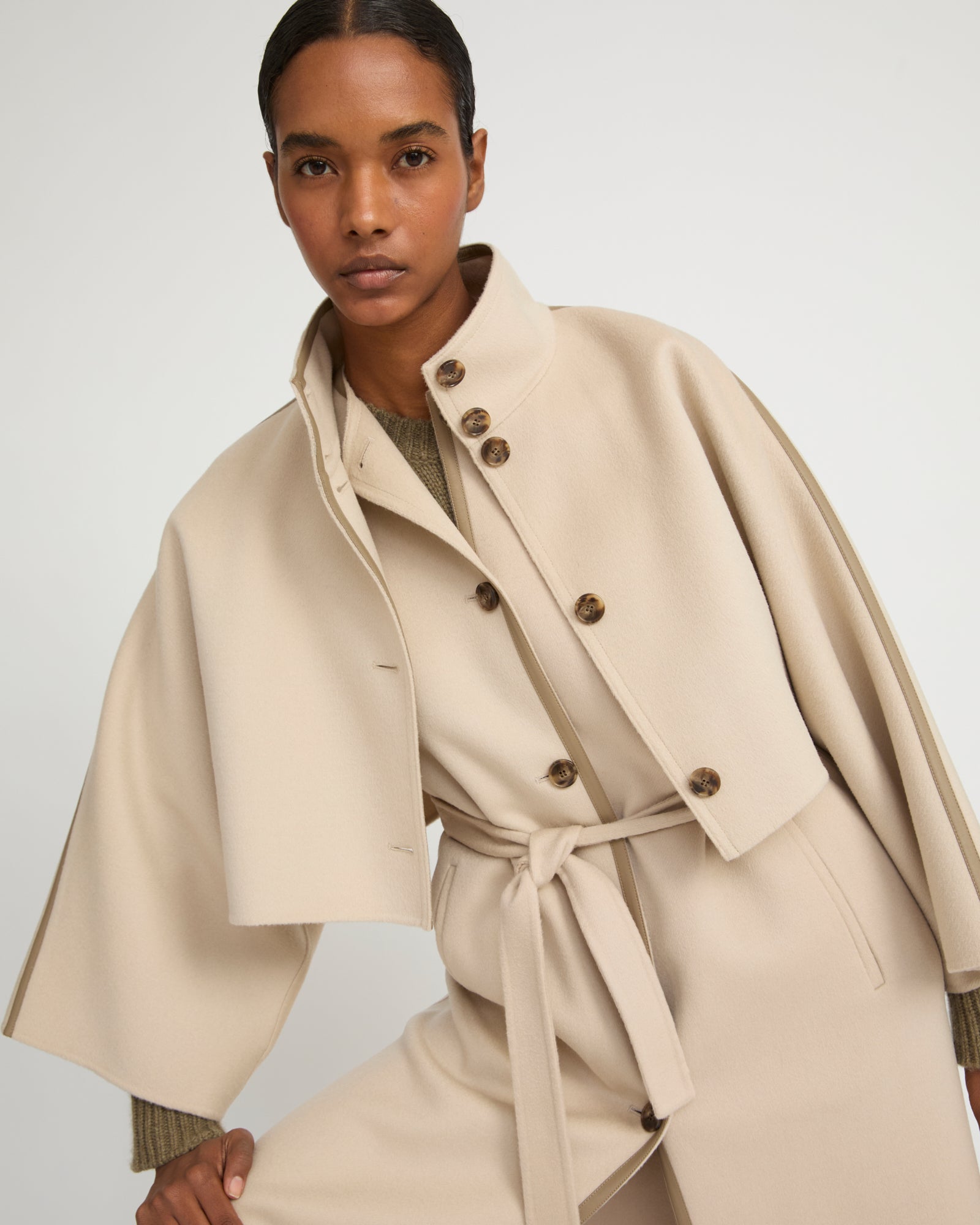 Double-sided cashmere-blend cape jacket - Beige - Yves Salomon