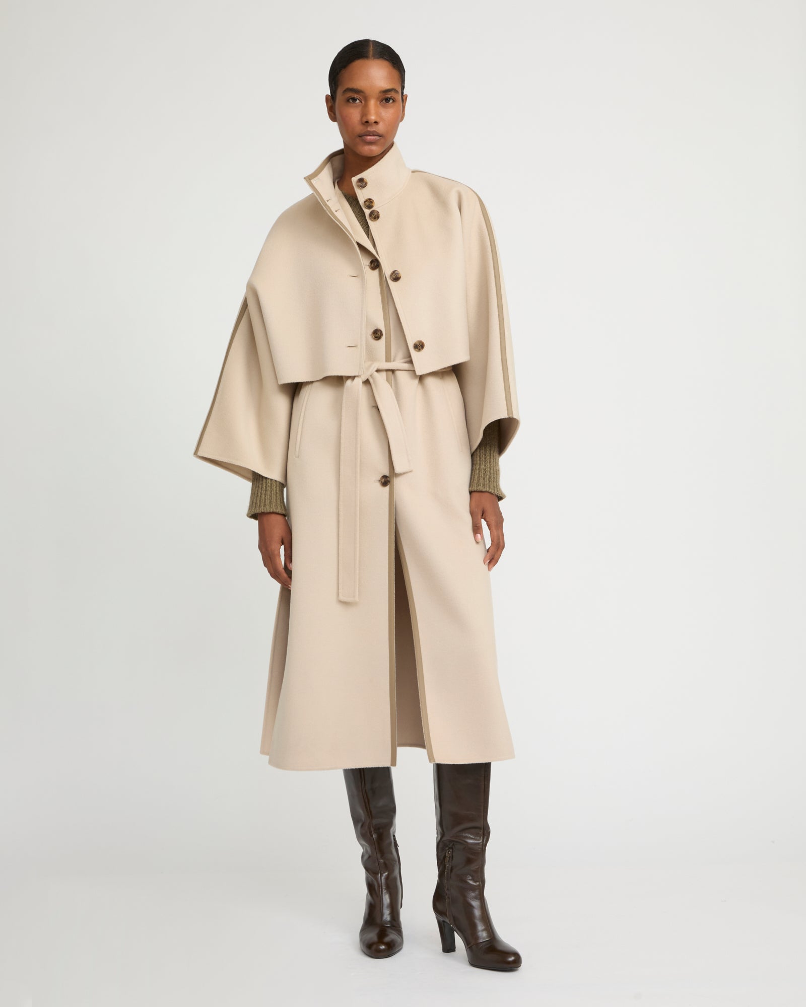 Double-sided cashmere-blend cape jacket - Beige - Yves Salomon