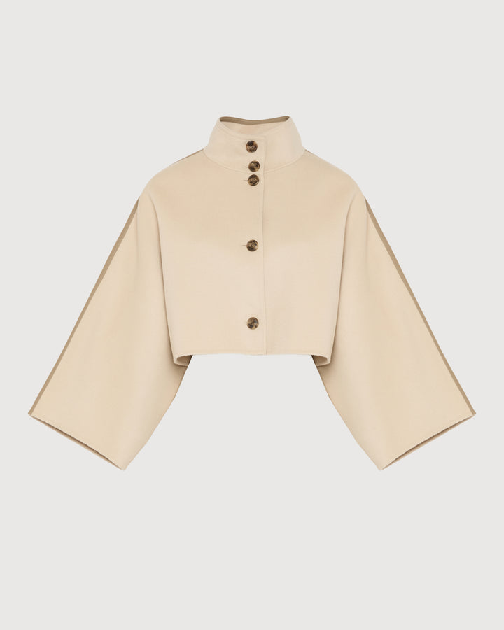 Double-sided cashmere-blend cropped cape jacket