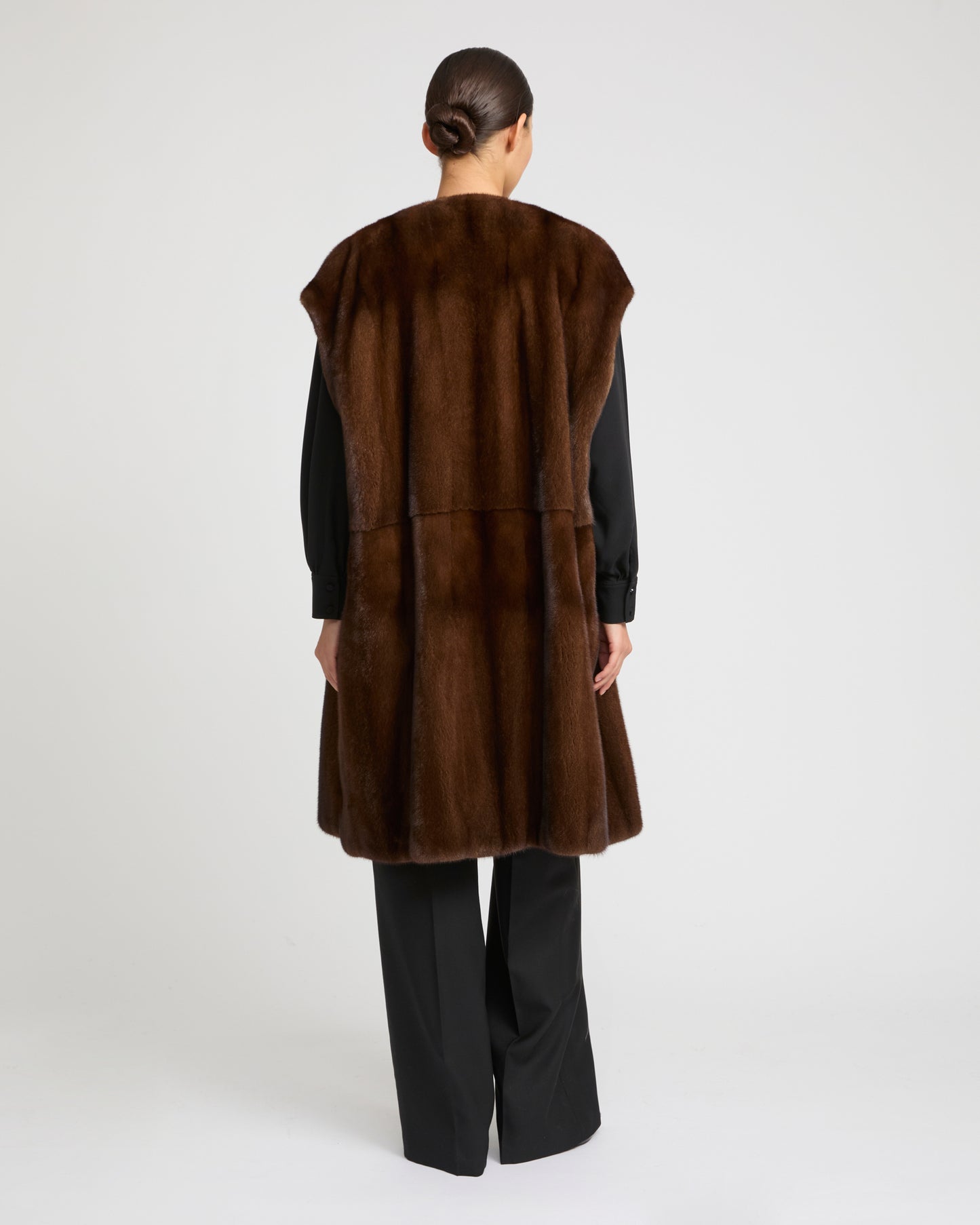 Long-haired mink fur belted cape