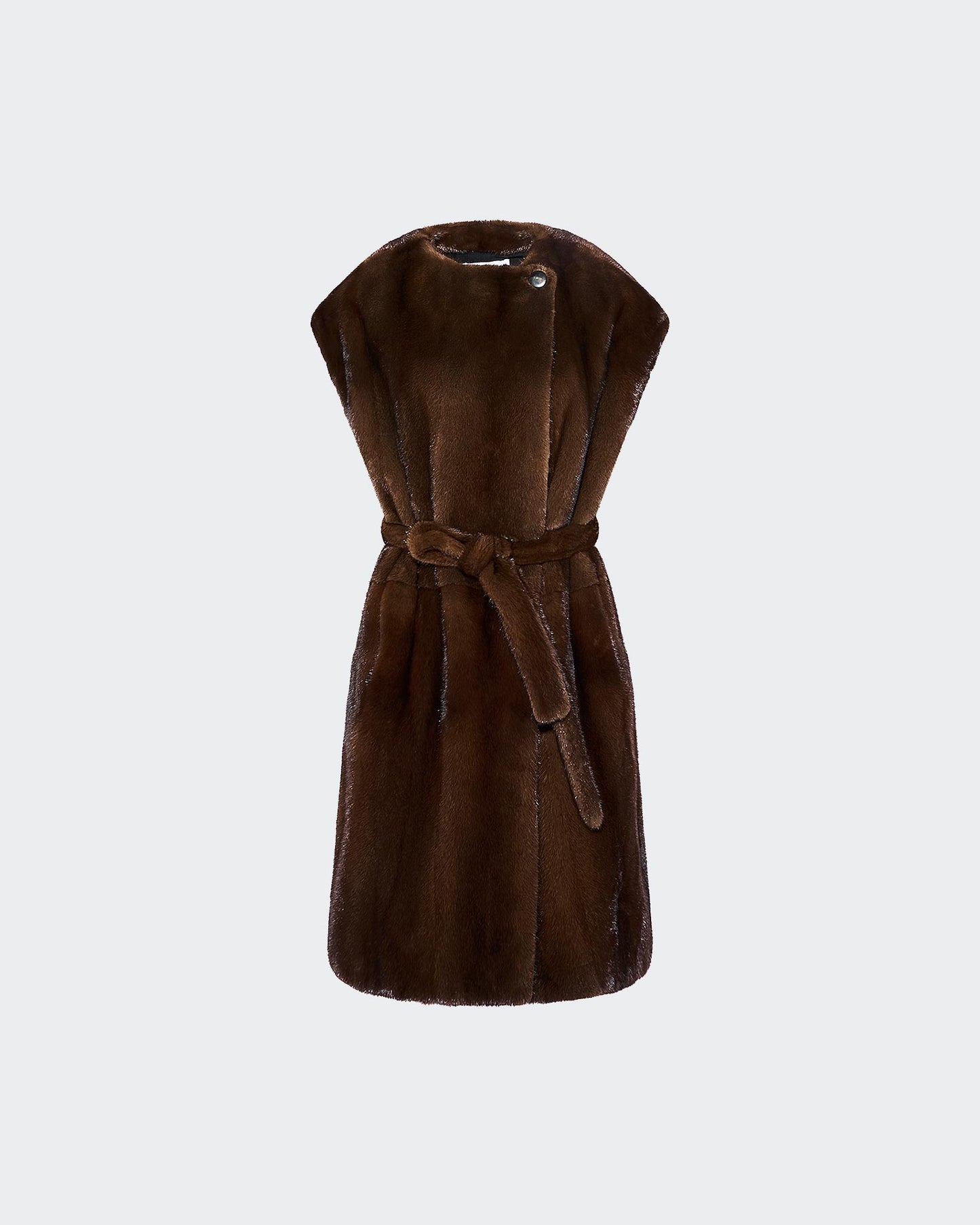 Long-haired mink fur belted cape