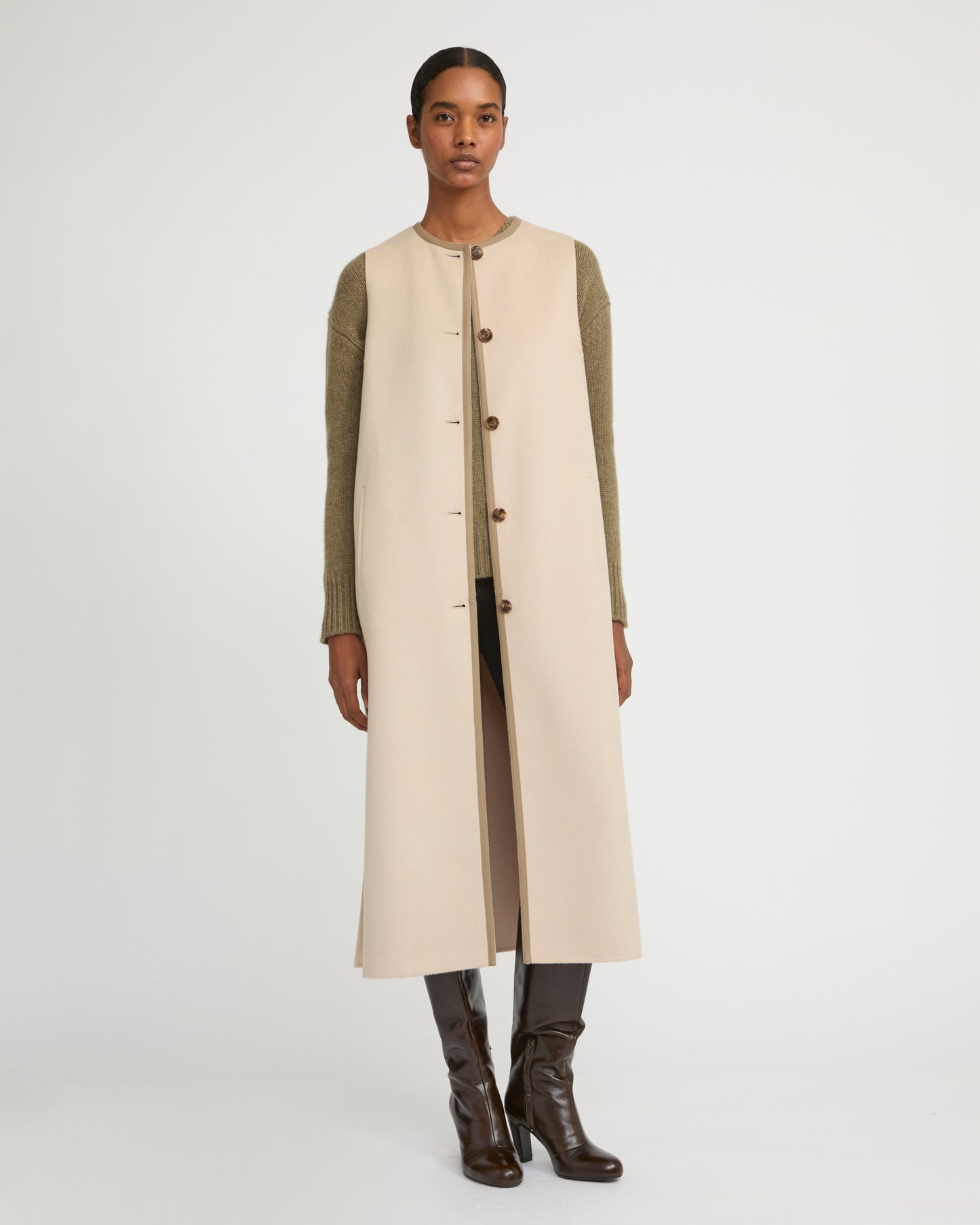 Long double-sided cashmere-blend gilet
