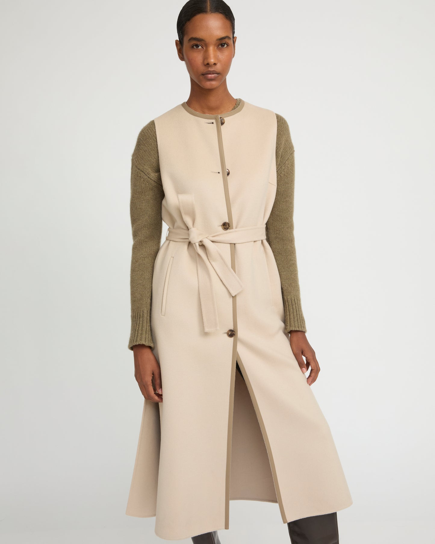 Long double-sided cashmere-blend gilet