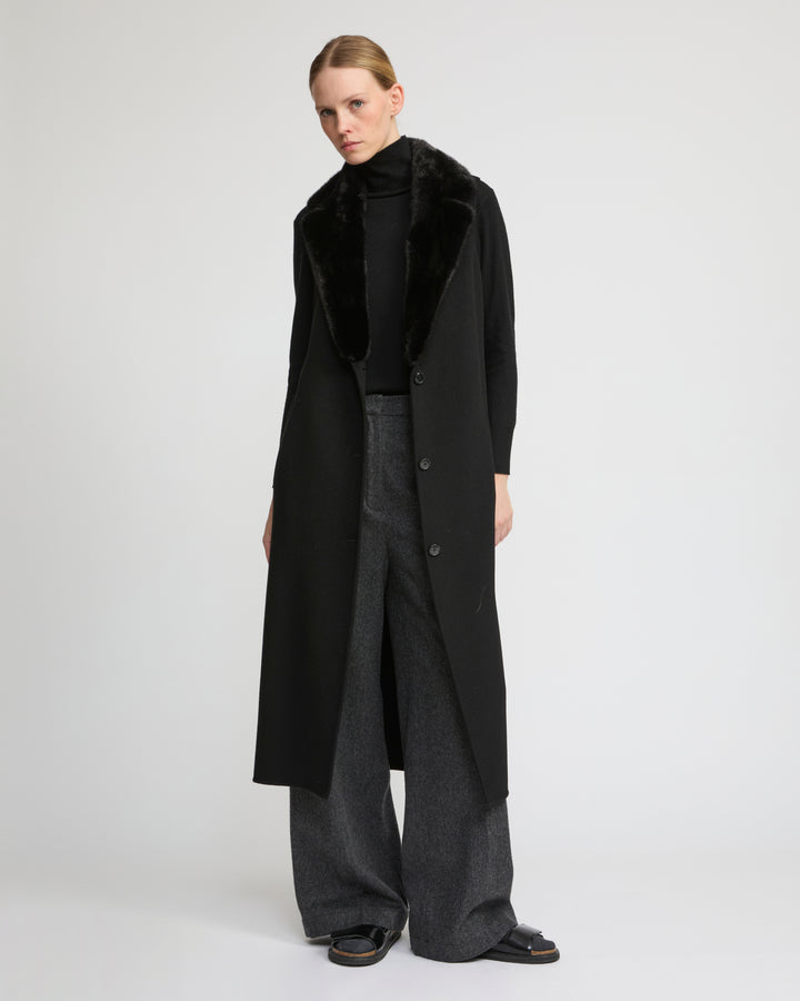 Long cashmere-blend gilet with detachable mink fur collar