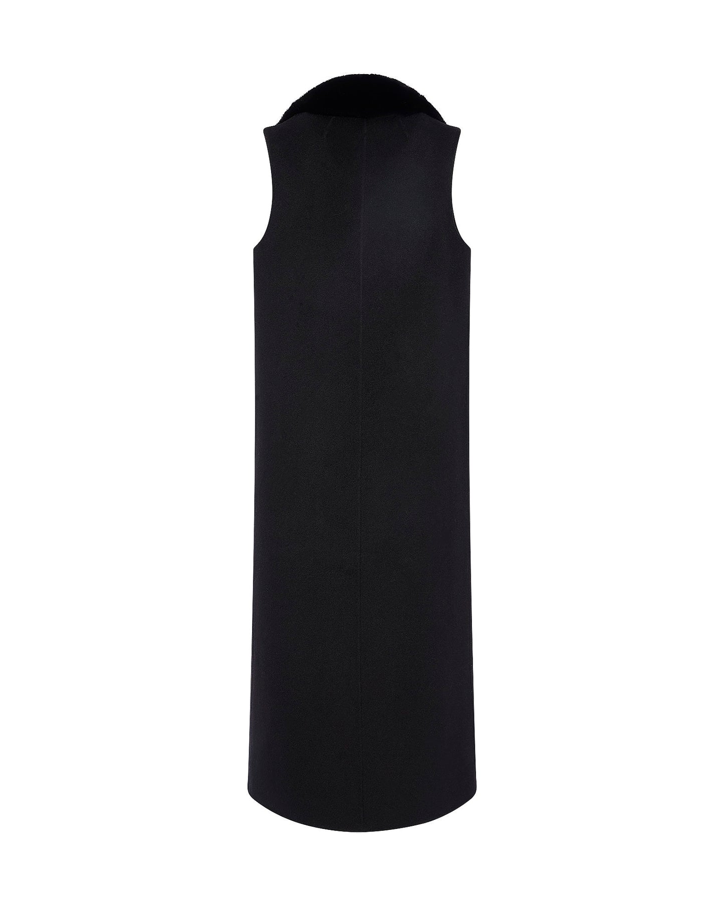 Long cashmere-blend gilet with detachable mink fur collar