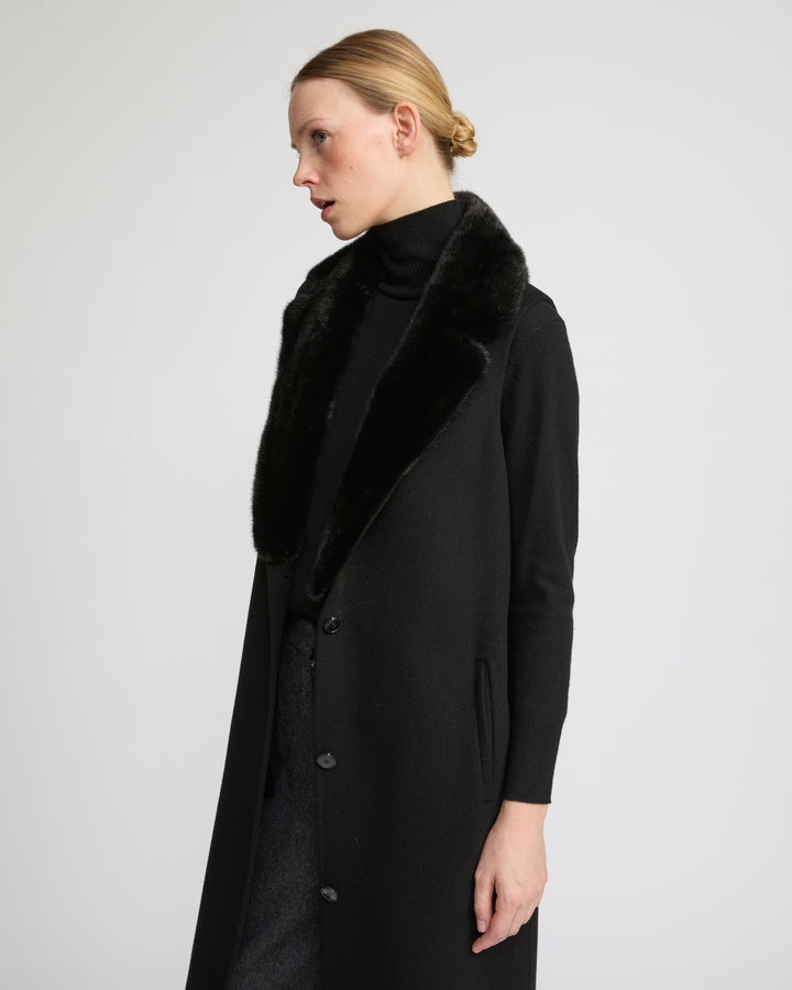 Long cashmere-blend gilet with detachable mink fur collar