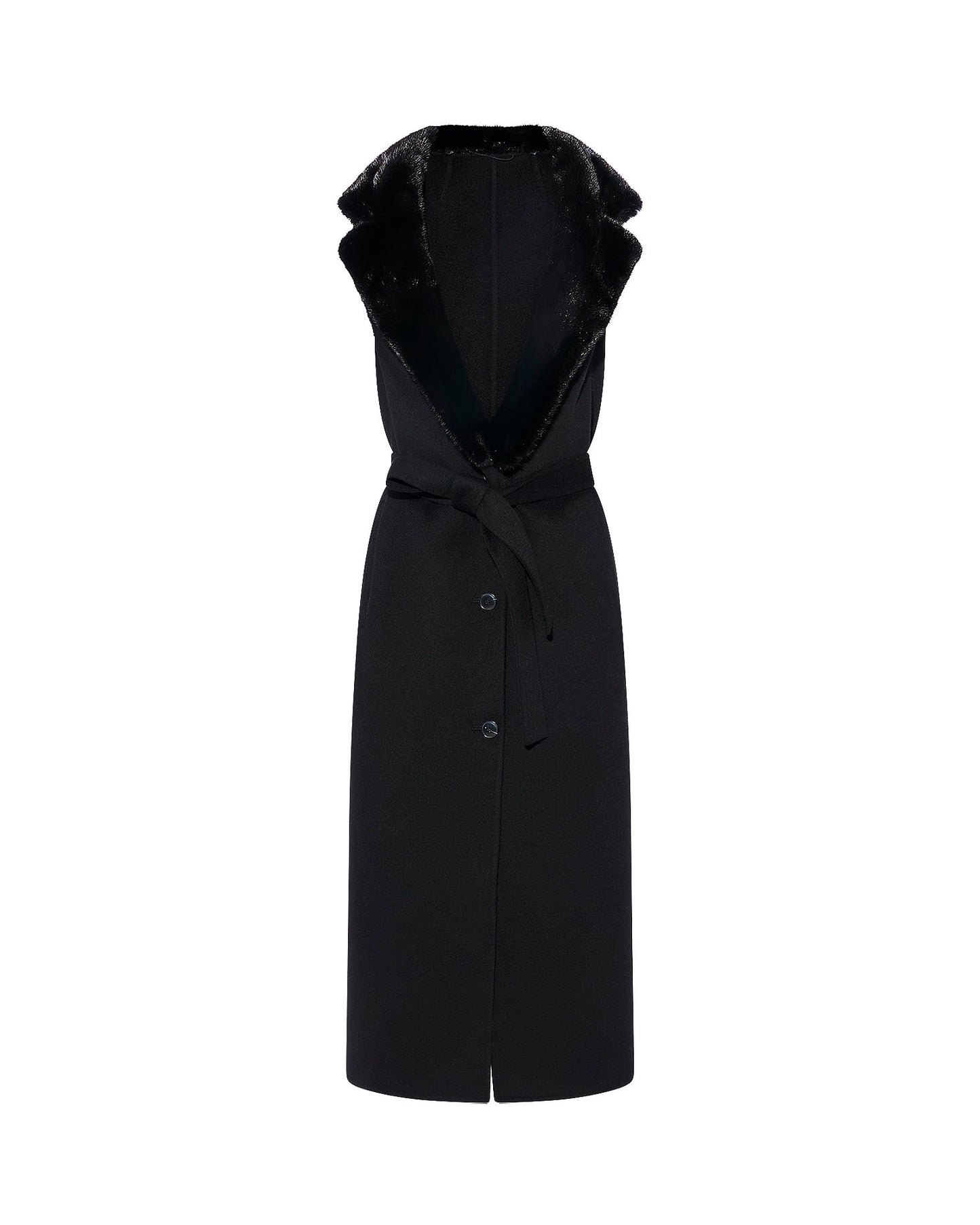 Long cashmere-blend gilet with detachable mink fur collar