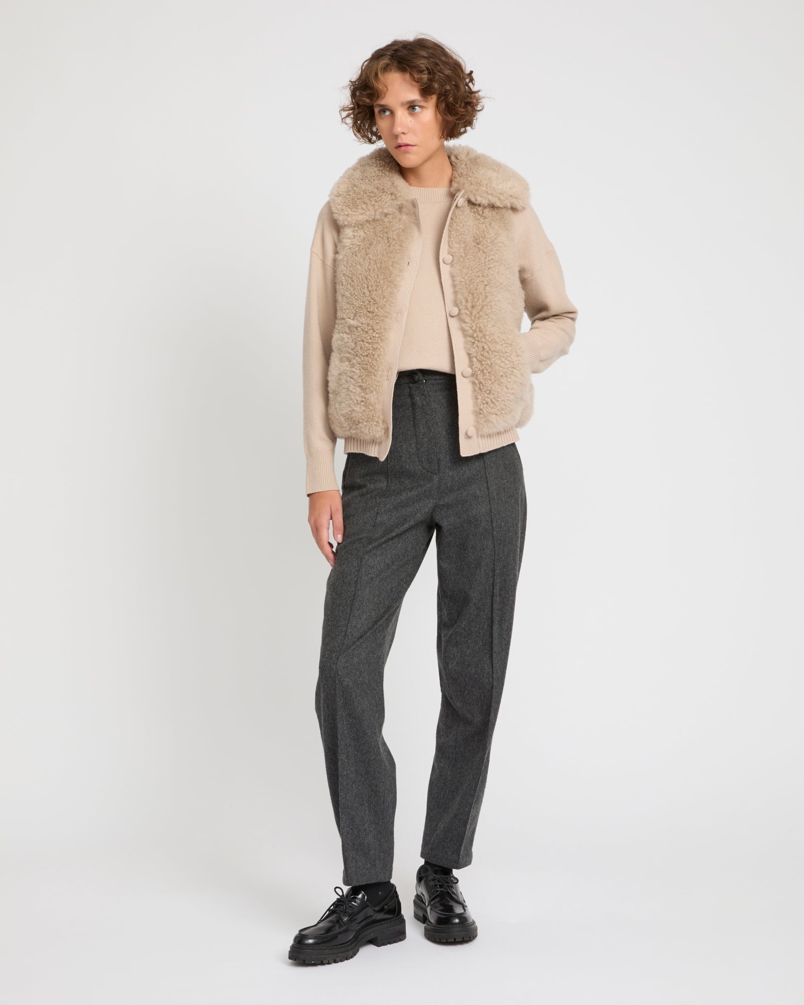 カシミヤウールニット＆レッキスファーフィンガーレスグローブ – Yves