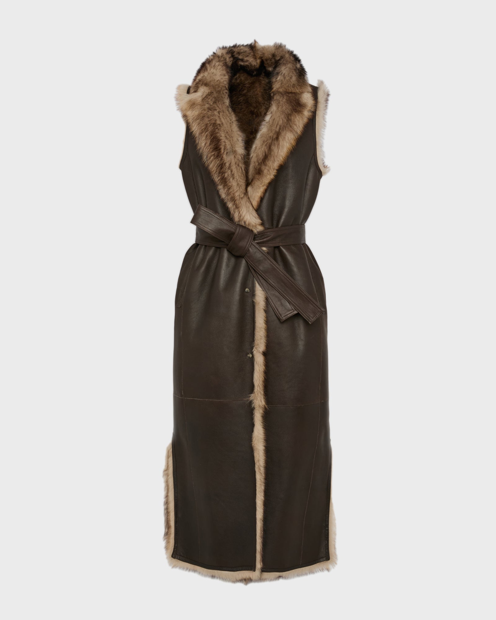 Long Toscana lambskin shearling gilet - Brown - Yves Salomon
