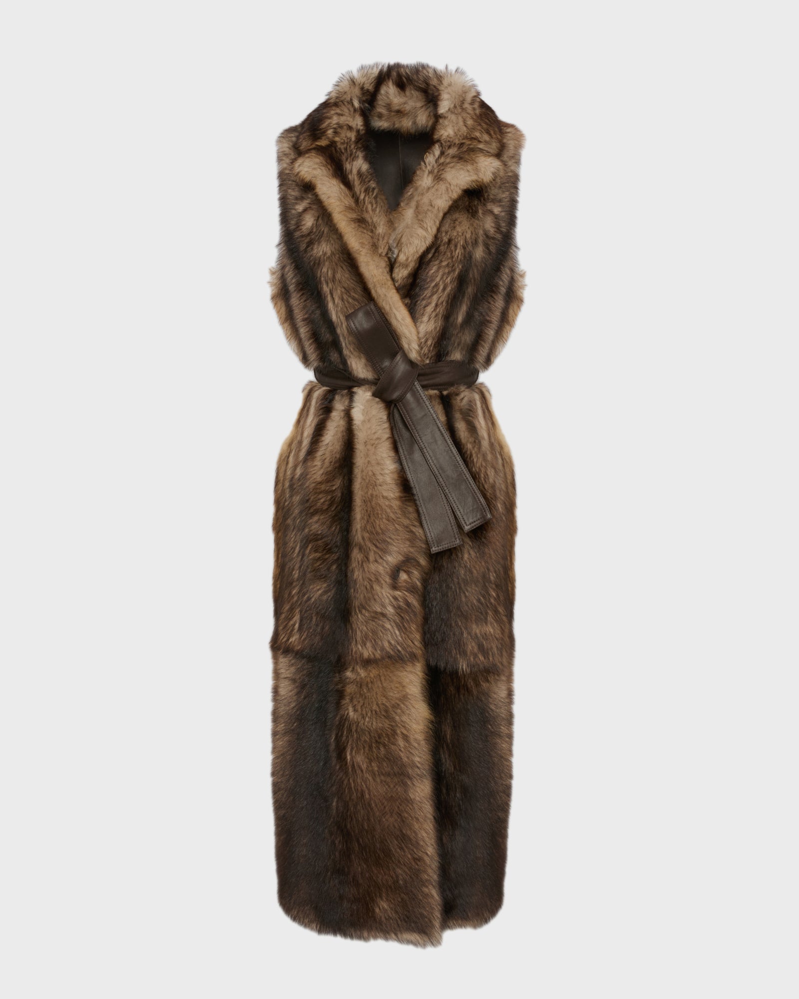 Long Toscana lambskin shearling gilet - Brown - Yves Salomon