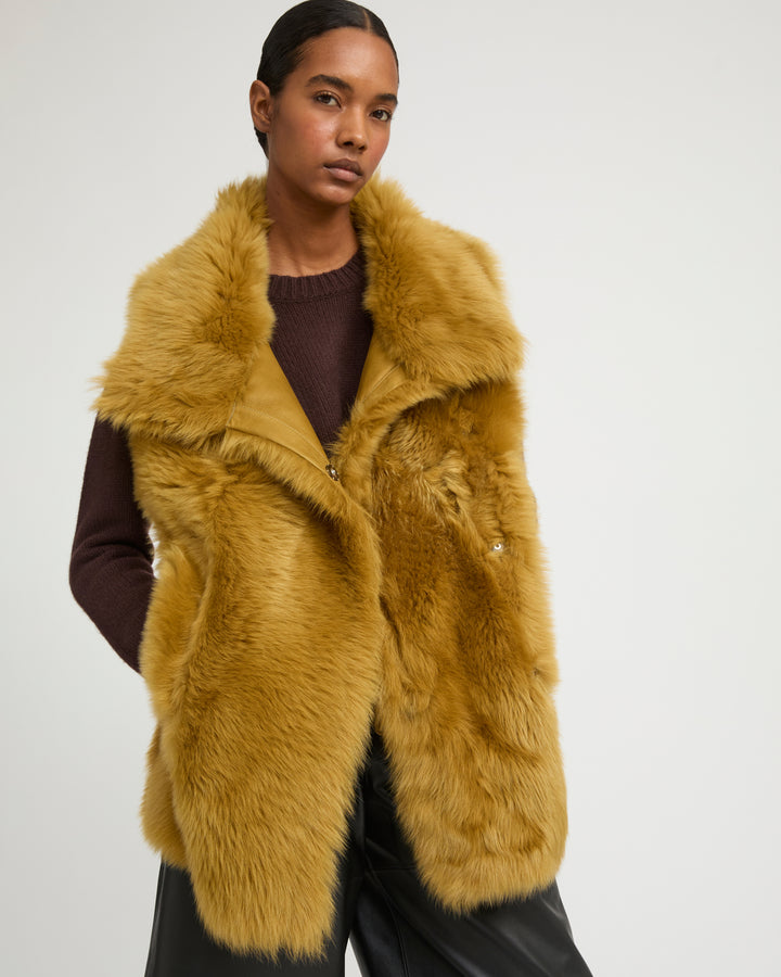 Gilet long réversible en agneau Toscane